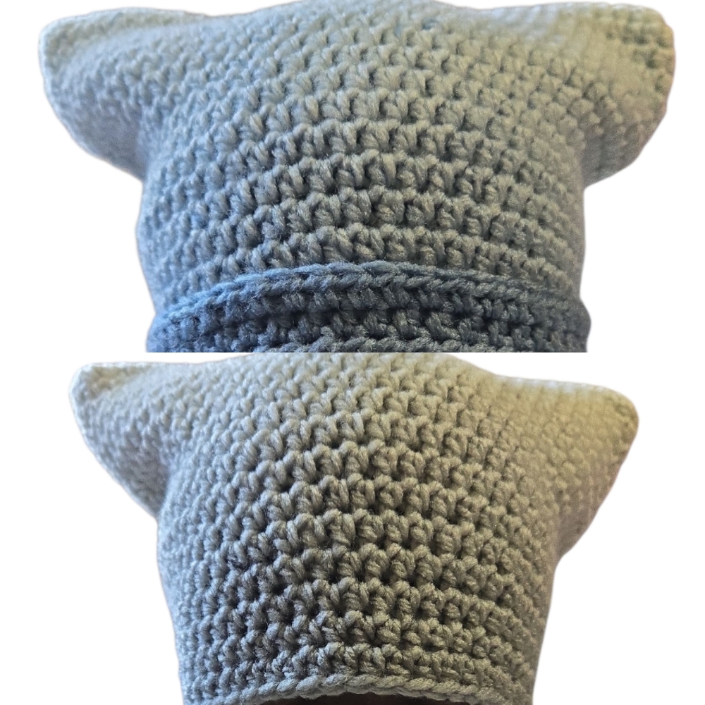 Two Handmade Crochet "Gradient Blue" Cat Beanies Bundle w/wo Brim, Adult, Couple